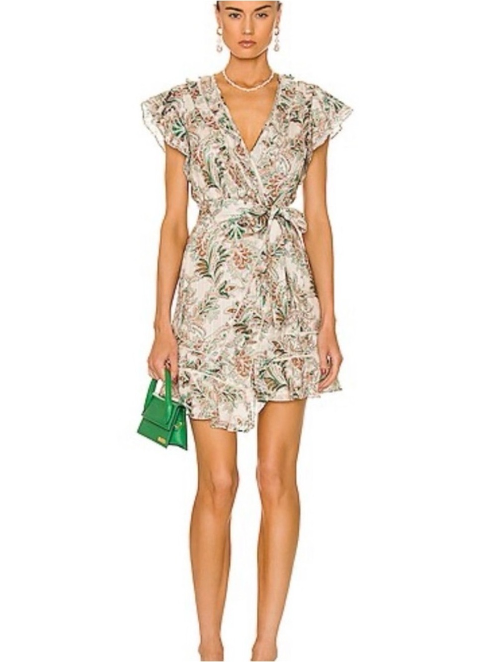 Veronica Beard Itzel Belted Floral Wrap Mini Dress Flutter Sleeves Women’s Flaw